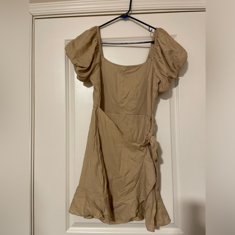 Khaki Puff Sleeve Dress